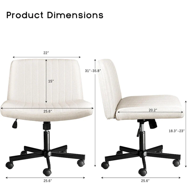 Bossin Criss Cross Chair Armless Office Desk Chair with Wheels,Fabric Padded Cross Legged Chair, Swivel Wide Seat Vanity Chair