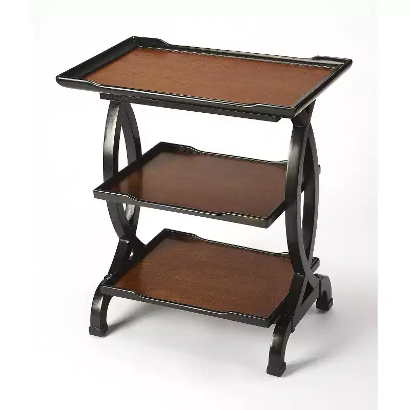 HomeRoots 29 Cherry Manufactured Wood Rectangular End Table With Two Shelves