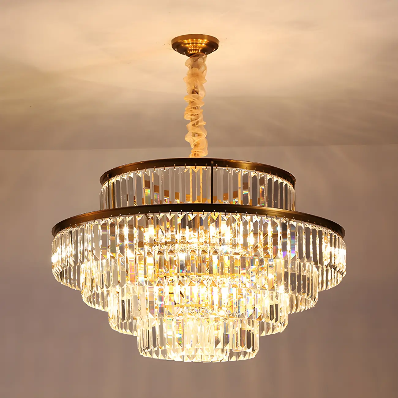 Gold Crystal Cylinder Tier Circle Chandelier