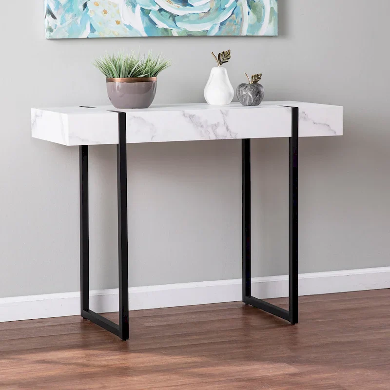 White & Black Faux Marble Console Table