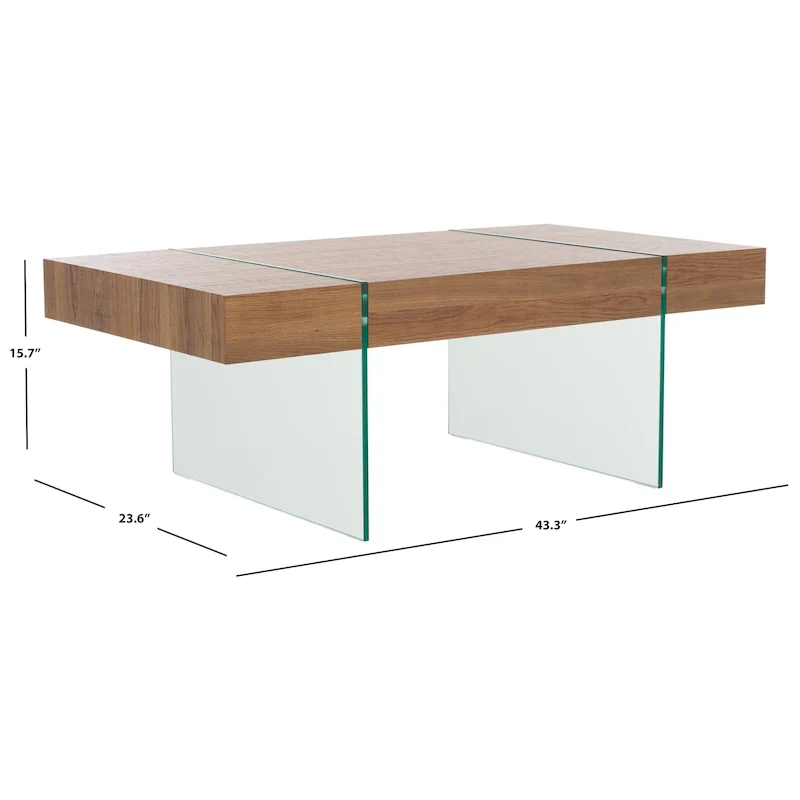 SAFAVIEH Pluma Glass Leg Rectangular Coffee Table - 43.3 W x 23.6 L x 15.7 H - 43Wx24Dx16H