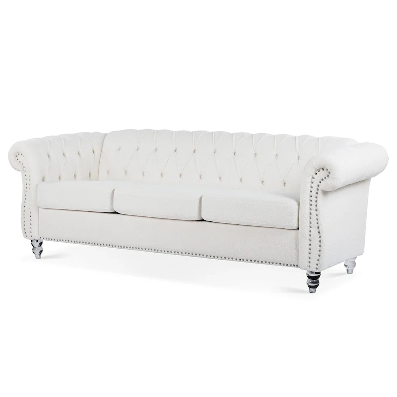 Upholstered Rolled Arm Chesterfield 3-Seater Sofa