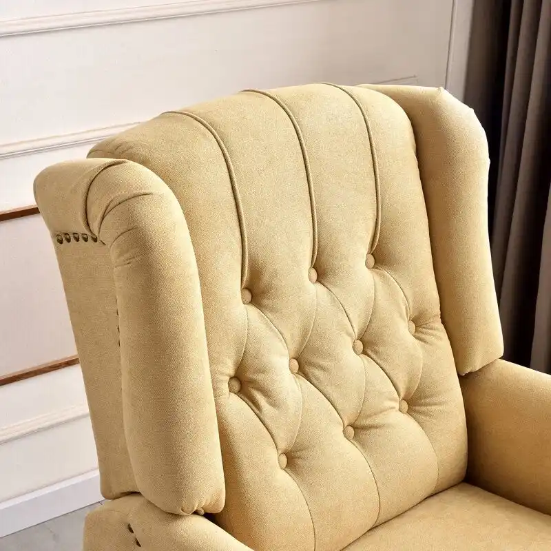 Push Back Recliner with Tufted Back and Wooden Legs