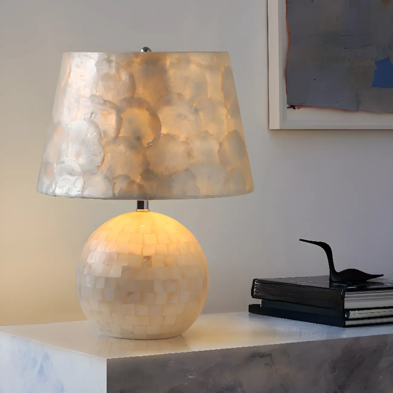 Modern Shell Table Lamp with Geometric Shade, LED