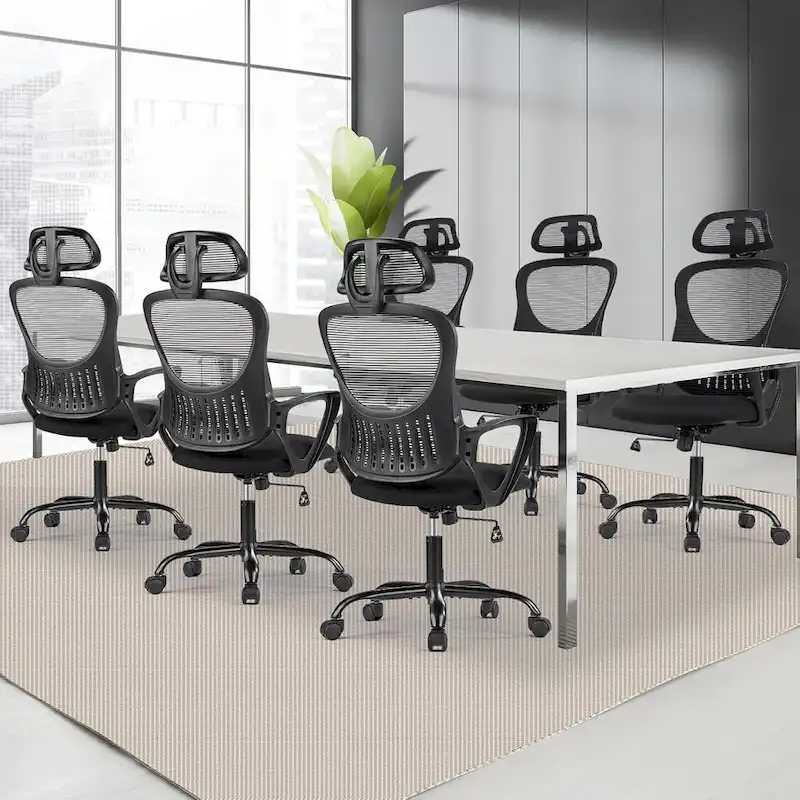 Ergonomic Office Chair, Comfy Computer Desk Chair Mesh High Back with Fixed Arms and Adjustable Headrest, Swivel RollingChair