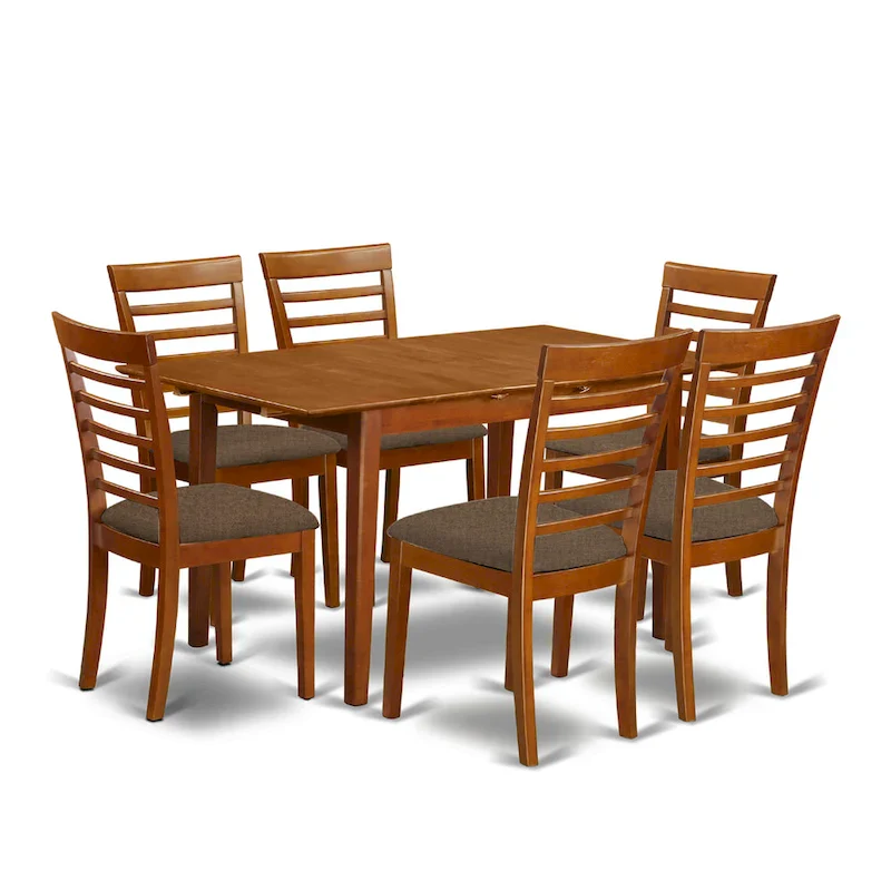 East West Furniture 7 Piece Dining Table Set- A Rectangle Dining Table and 6 Kitchen Chairs, Saddle Brown(Seat Options)