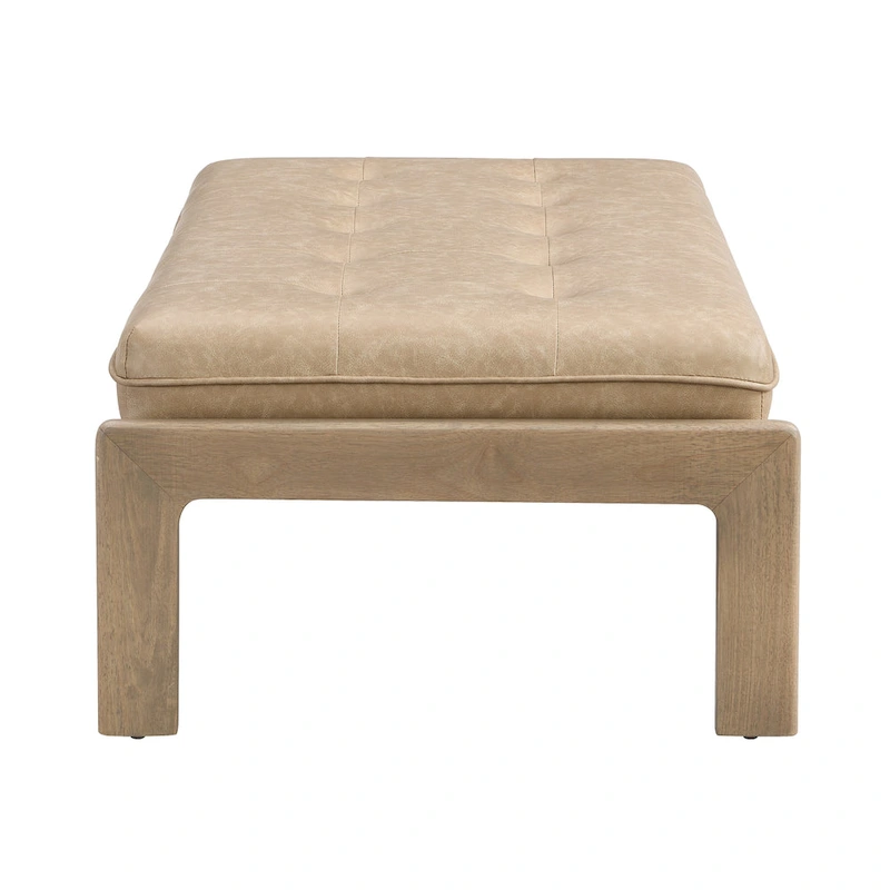 Christopher Knight Home - 48.4 Rectangle Tufted Upholstered Cocktail, Leather Ottoman Coffee Table with Rubber Wood Frame