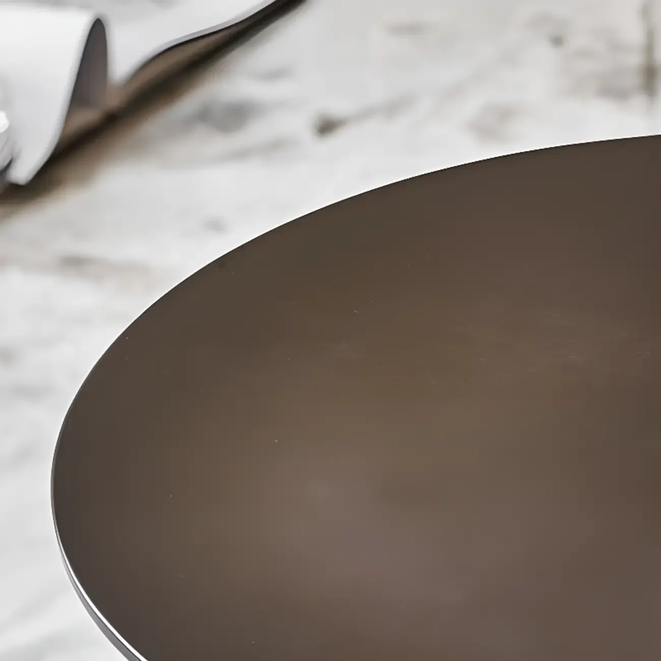 Brown Modern Round Tabletop Metal Pedestal Side Table