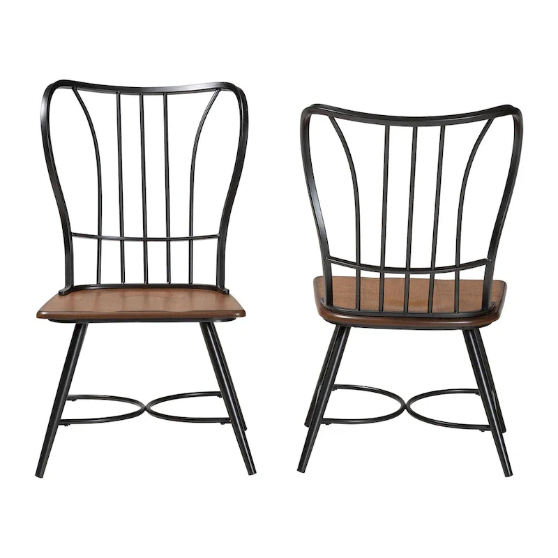 Industrial Metal and Wood Dining Chairs (Set of 2)