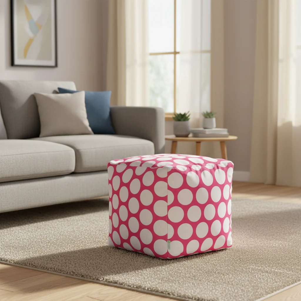 Hot Pink / Hot Green / Red / Black Polka Dot Cotton Cube Ottoman Pouf – 1 Person