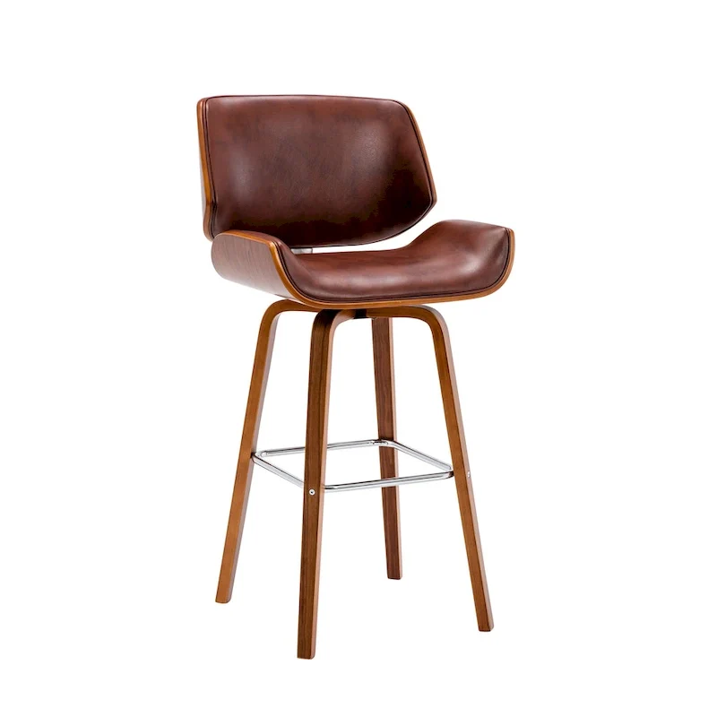 Swivel Counter Stool with PU Leather Seat and Wooden Legs