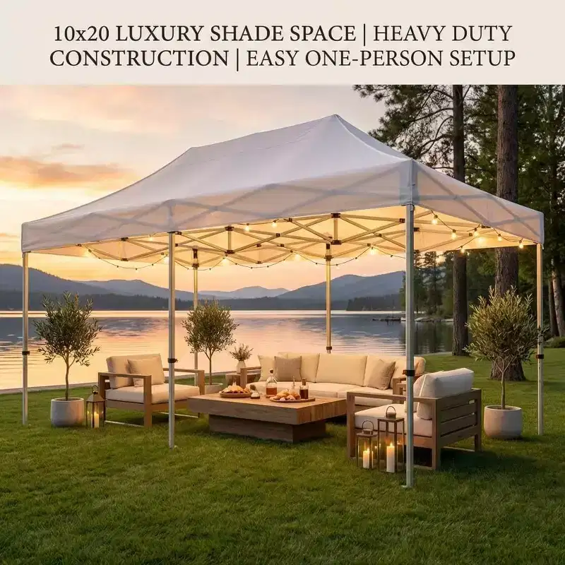DobleePy 10x20 ft White Canopy Tent, Easy Setup, Adjustable Height, Waterproof UV-Resistant, No Sidewalls, for Outdoor Party & Backyard