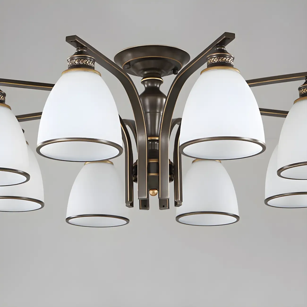 Traditional Black Down Bell Frosted Glass Semi Flush Mount Light