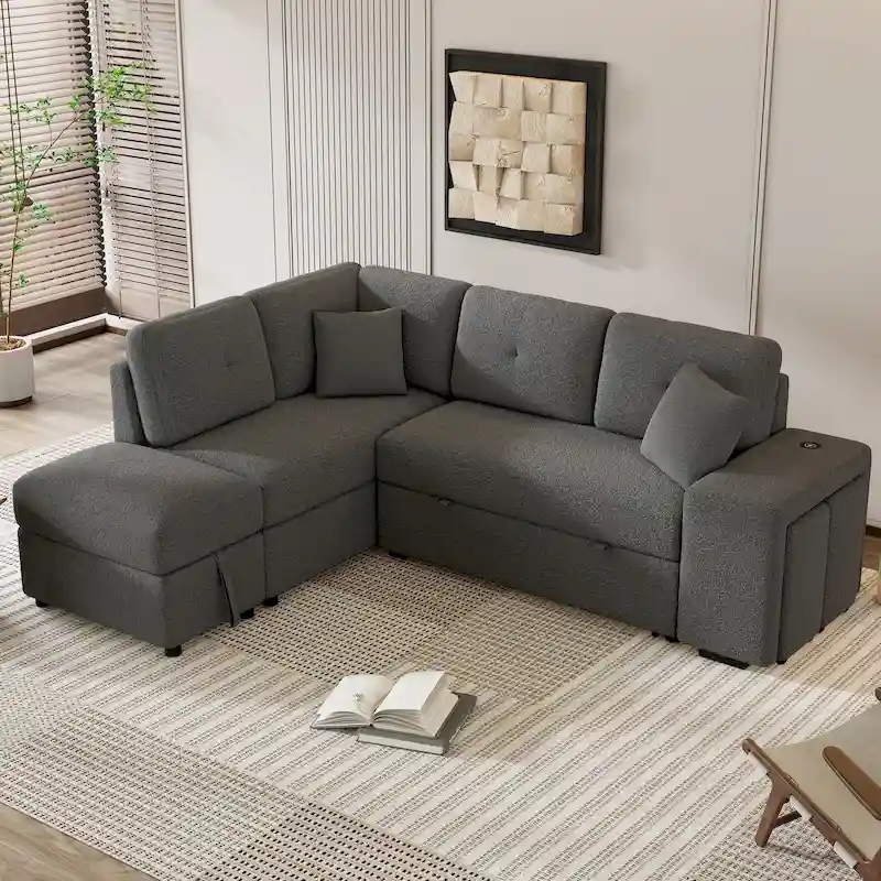 87.7 Convertible Sectional Pull Out Sofa Bed