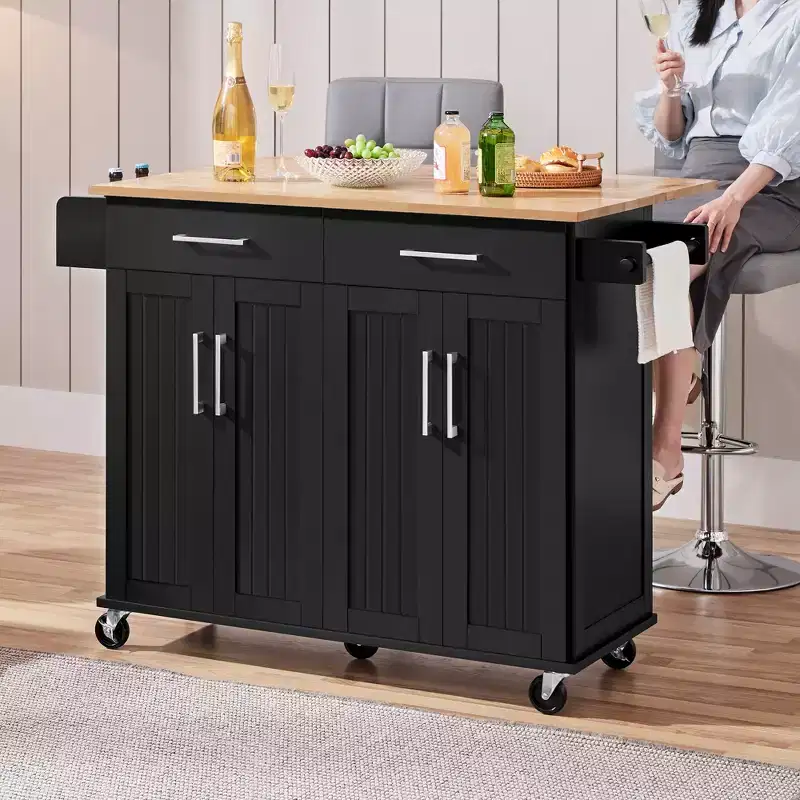 Yaheetech Portable kitchen Storage Cart with Cabinets and Detachable Towel Bar