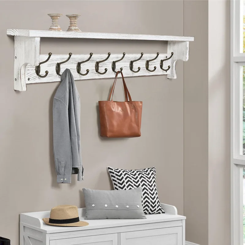 35.8 Wall Mounted Coat Rack with Storage Shelf & Metal Hooks - 35.8L x 4.6D x 7.8H