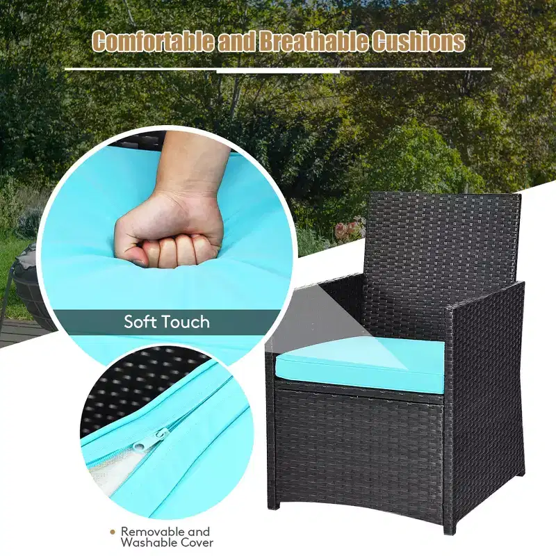 Costway 3PCS Patio Rattan Furniture Set Cushion Sofa Armrest Garden Deck