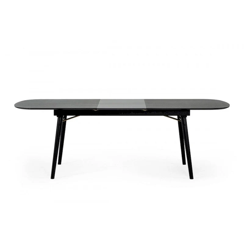 Extendable Obround Dining Table with Wood Grain Top – Charcoal Gray