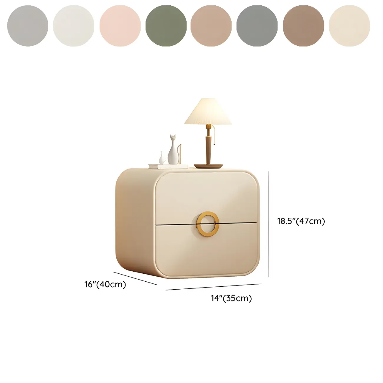 Modern Faux Leather Gold Ring Handle Nightstand with 2 Drawers