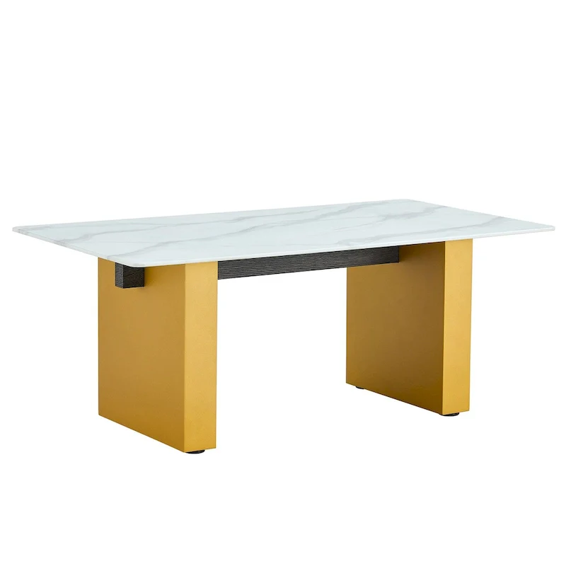 Tempered Glass Coffee Table with MDF Column Legs