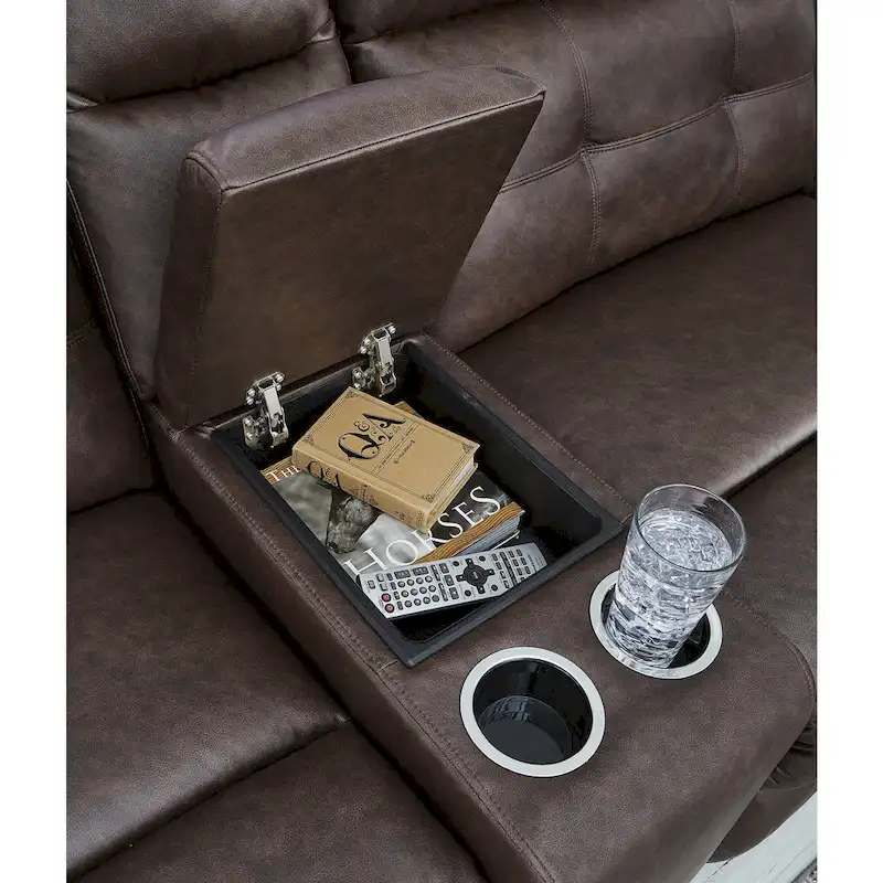 Signature Design by Ashley Punch Up Dark Brown 3-Piece Power Reclining Sectional Loveseat with Console - 93W x 39D x 41H