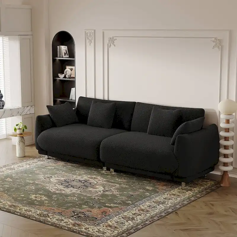 86.6  Modern Teddy Velvet Triple Sofa with 4 Pillows and Metal Legs