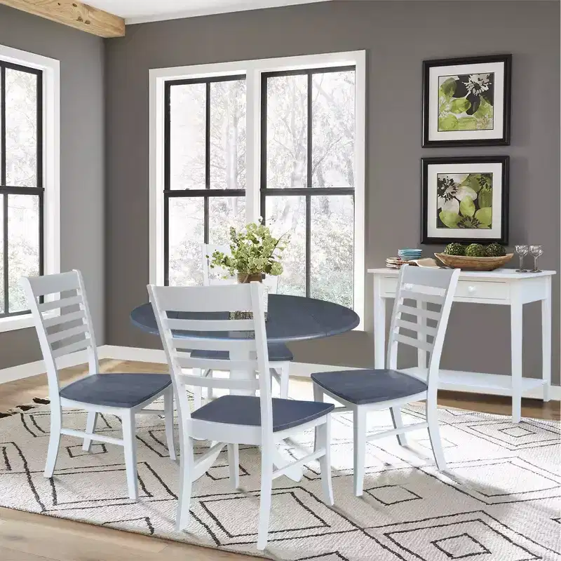 International Concepts 42" Carlisle Dual Drop Leaf Dining Table with 4 Ladderback Chairs White/Heather Gray: Hardwood Frame, Pedestal Base