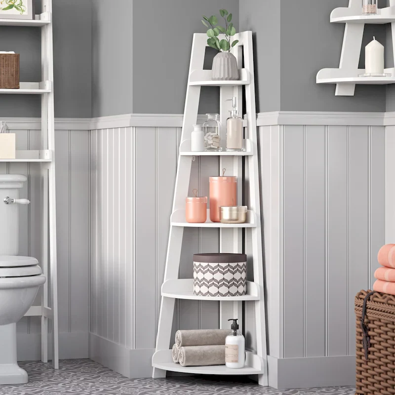 5-Tier Tall Corner Ladder Shelf Tower with Display Shelf and Corner Storage for Bathroom, Living Room, Office