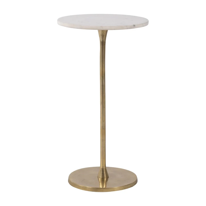 Gold and White 24  H Round Drink Accent Table with Aluminum/Stone Construction for Elegant and Purposeful Living Space