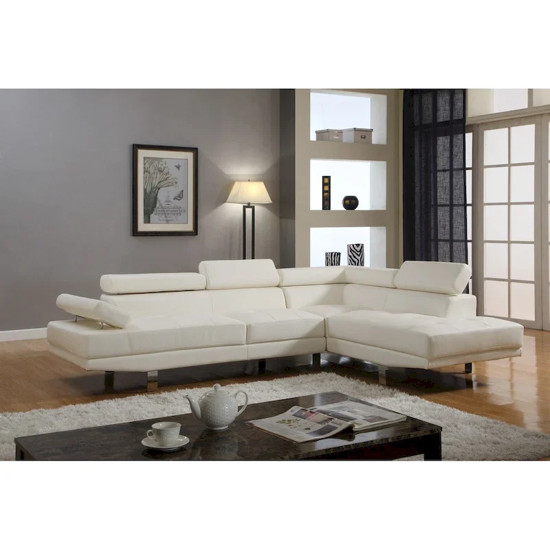 L-Shaped Faux Leather Sectional Sofa with Right-Facing Chaise, 2-Seat, White/Red/Black/Grey