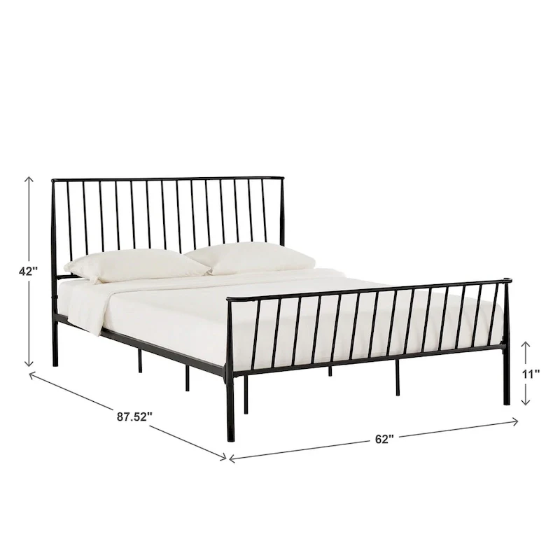 Matte Black Finish Metal Queen Bed