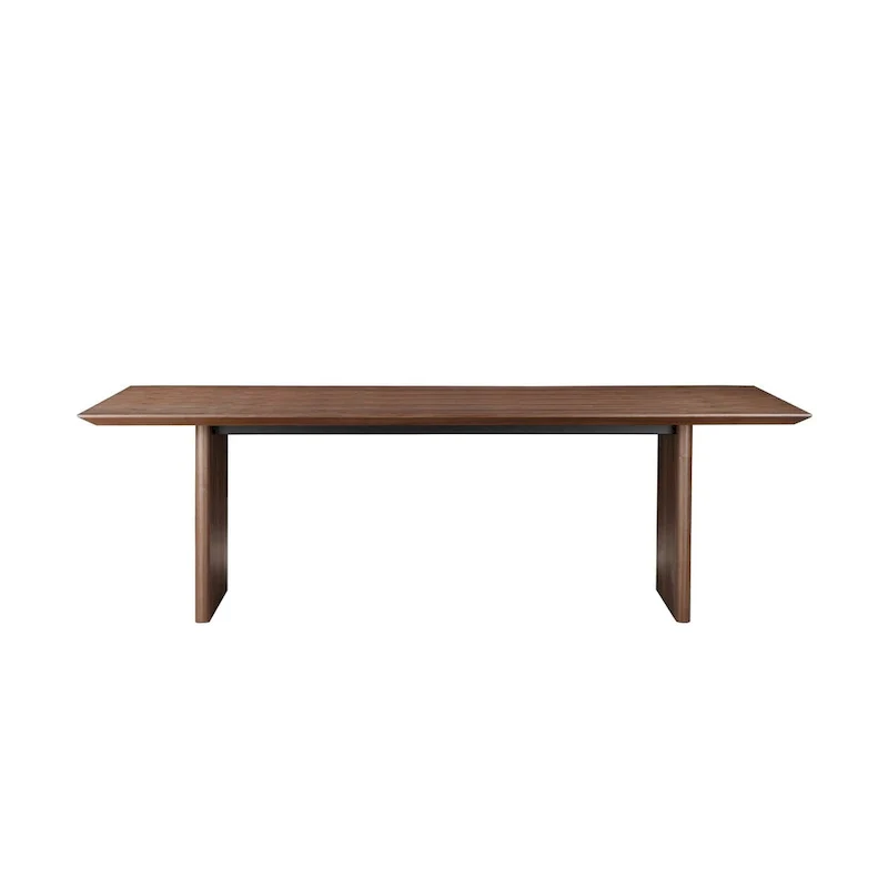 Brown Walnut Wood Veneer Rectangular Dining Table with Wide Panel Legs – 8 to 10-Seater