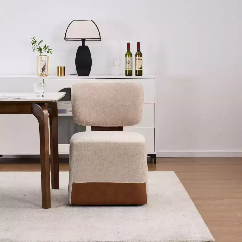 Modern Linen Upholstered Dining Chair with Casters, Stylish Armless Side Chair for Kitchen, Dining Room, or Living Areas-Panipeachy
