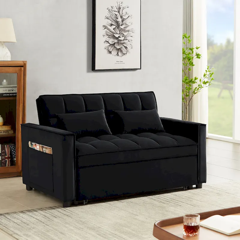 Velvet Convertible Loveseat Sleeper Sofa Couch with 2 Pillows