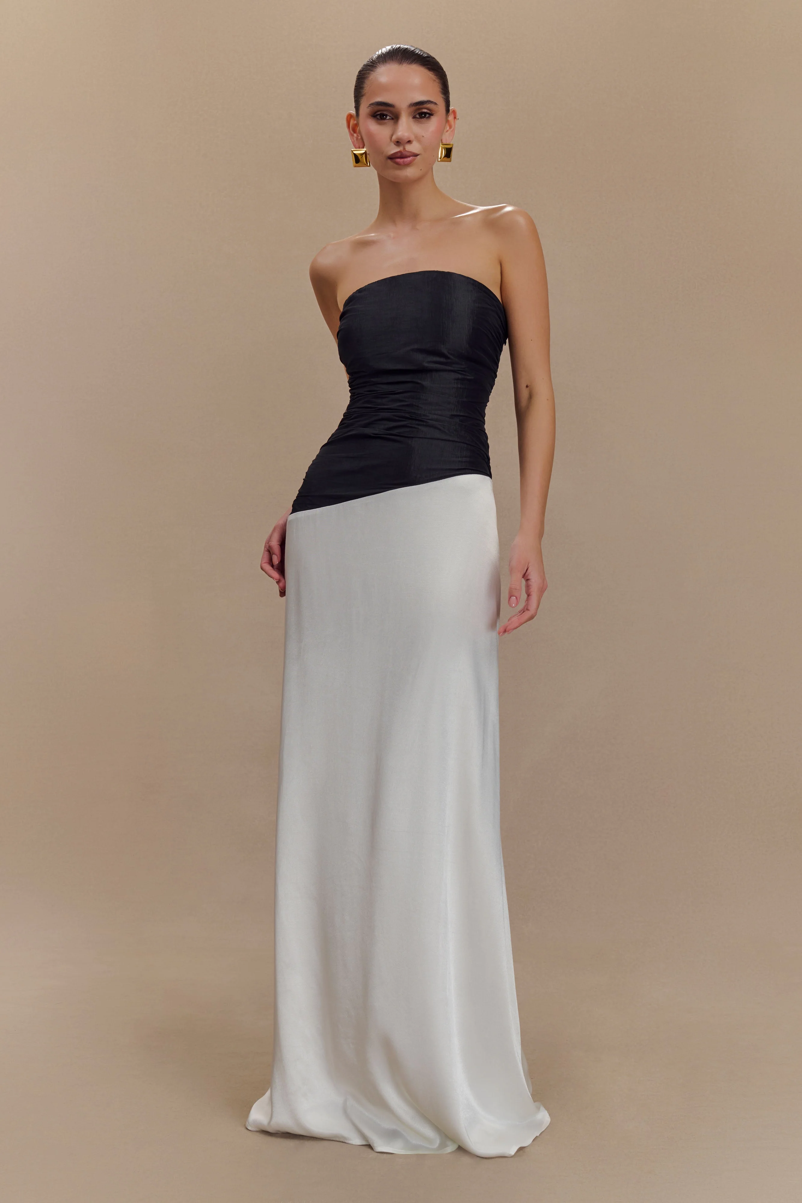 Serena Strapless Taffeta Maxi Dress - White/Black