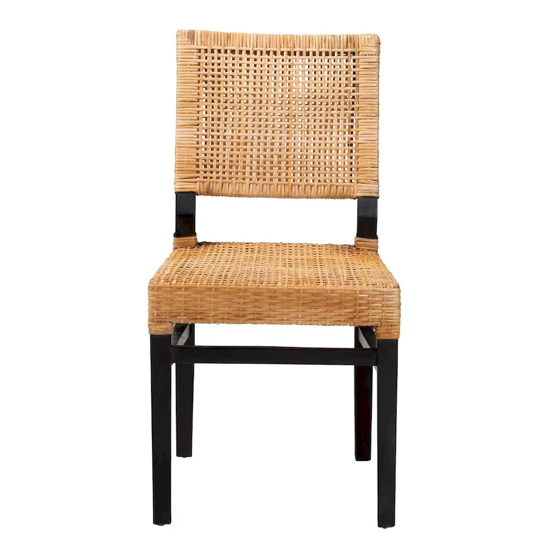 Lesia Modern Bohemian Natural Brown Rattan and Espresso Brown Mahogany Wood Dining Chair