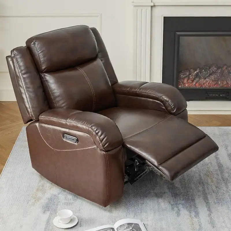 Brown Leather Power Recliner with Headrest - Single Seat