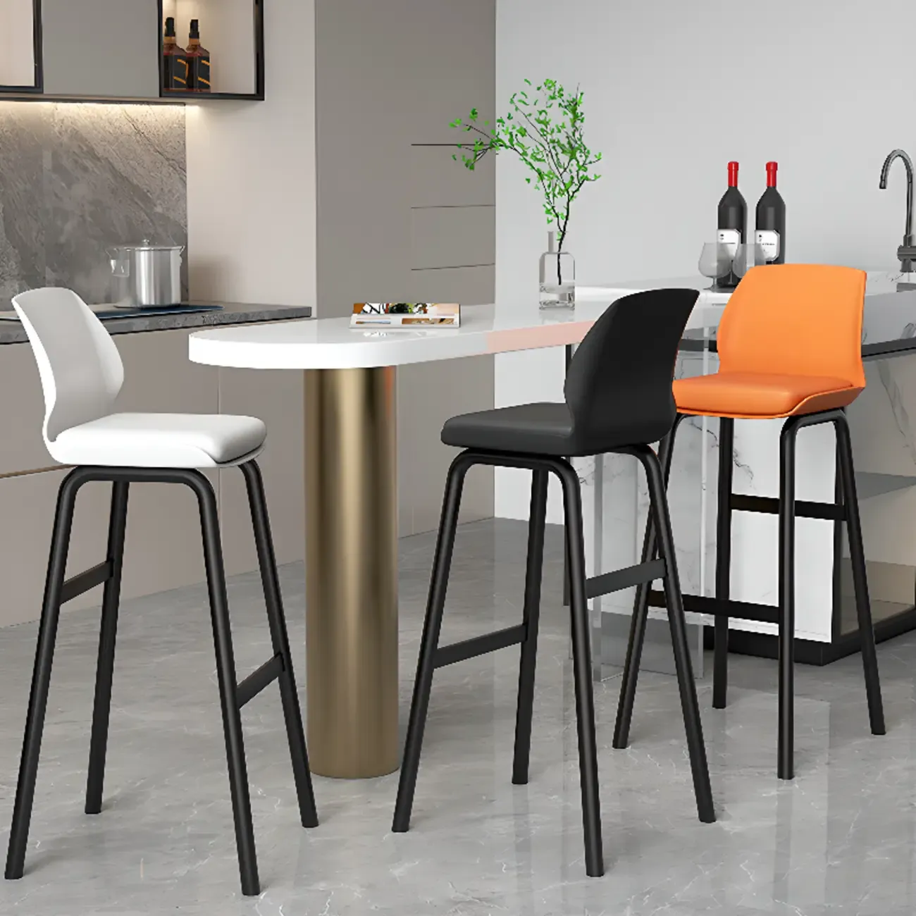 Stylish Rectangular Faux Leather Metal Cafe Bar Stools