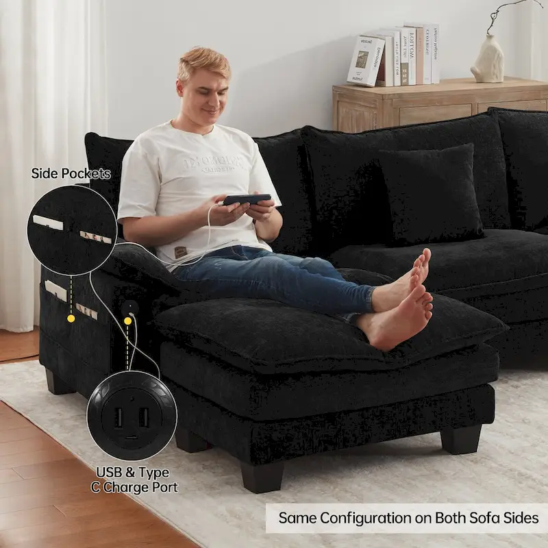 Modular Sectional Sofa with Ottoman and Deep Seat Sleeper