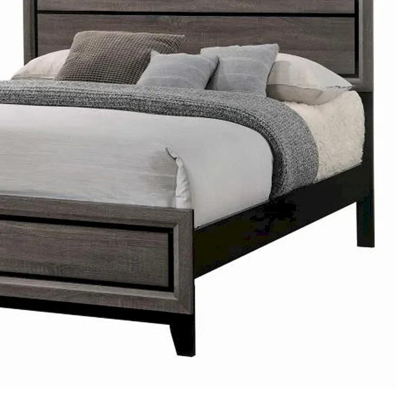 Transitional Wooden Eastern King Bed with Plank Headboard, Gray Oak