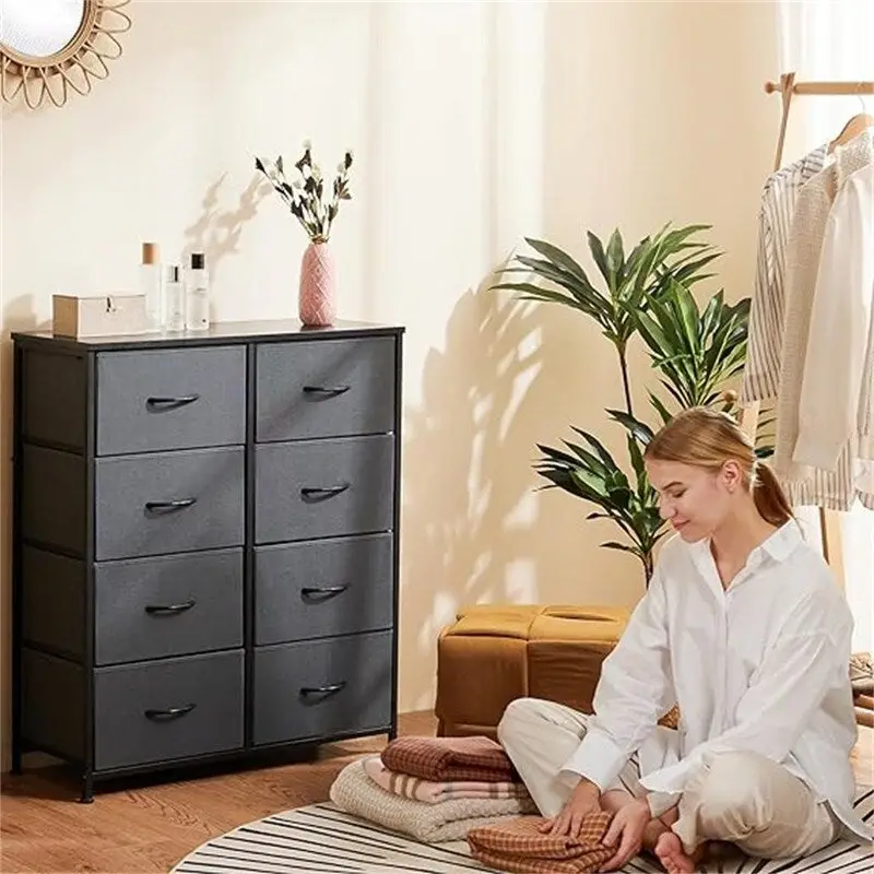 8-Drawer Fabric Dresser with Wooden Top