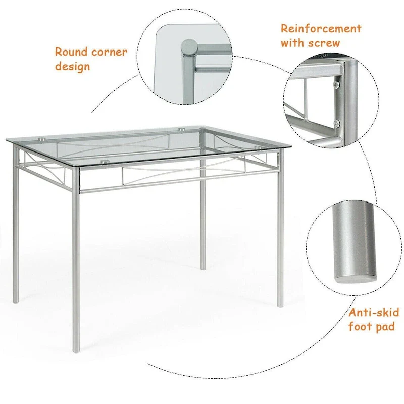 5 pcs Dining Set Glass Table and 4 Chairs