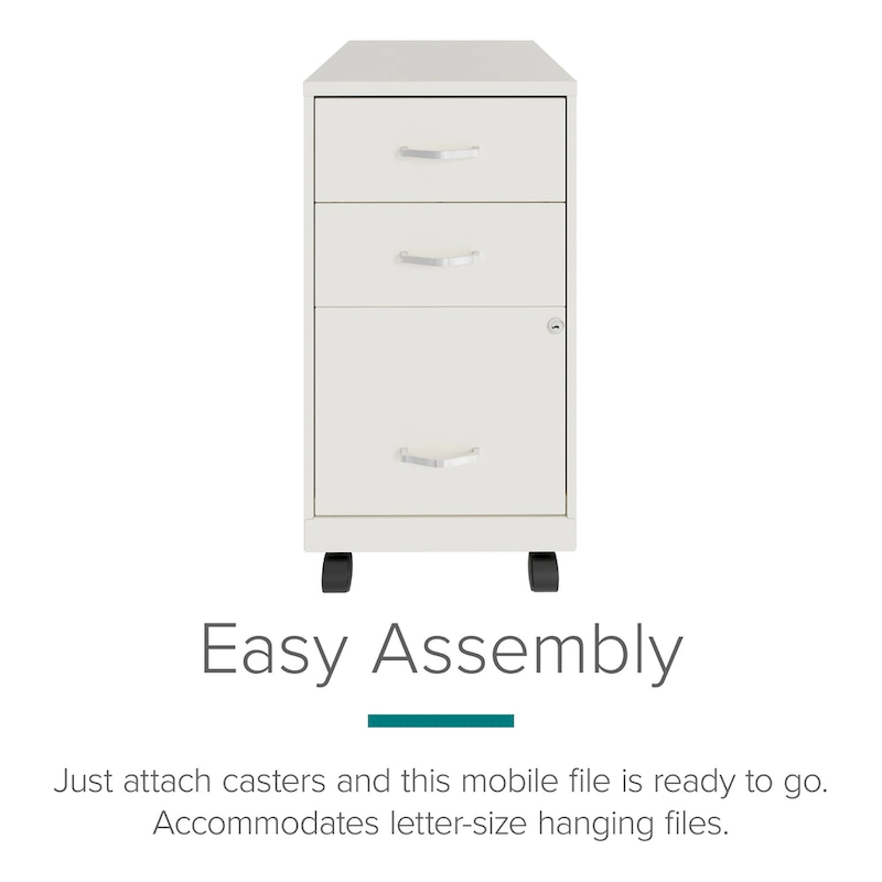 Space Solutions 18 Deep 3 Drawer Mobile Metal Cabinet, Pearl White