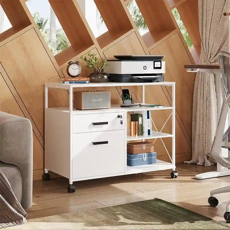 2 Drawer Locking File Cabinet with Charging Station - 15.7 D x 31.7 W x 26.1 H