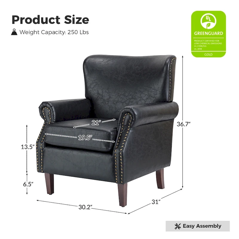 Levi Vegan Transitional Armchair with Rolled Arms Set of 2