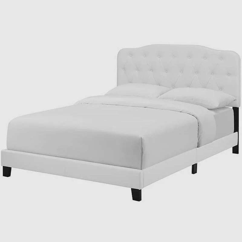 White Faux Leather King Platform Bed with Tufted Headboard