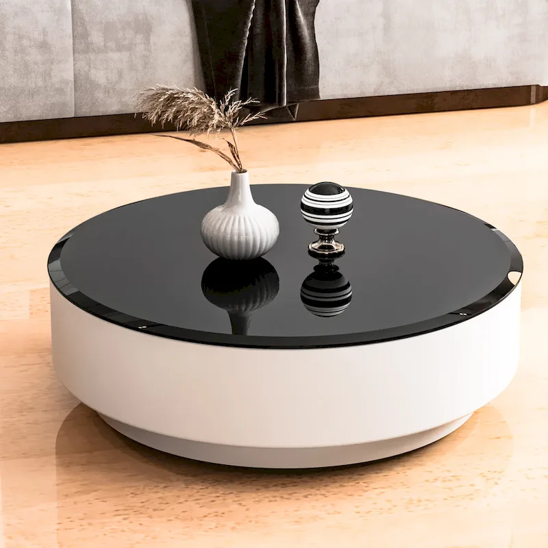 Inch Round Tempered Glass Table Top black Glass Thick Beveled Polished Edge