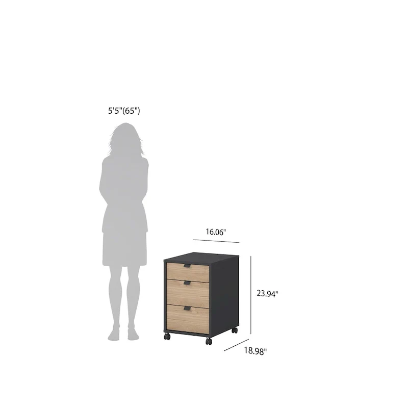 3-Drawer Mobile Cabinet with Wheels - Engineered Wood