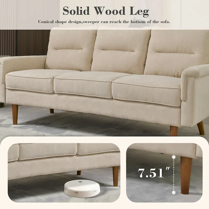 Brown Faux Leather 3-Seater Sofa with Wood Legs