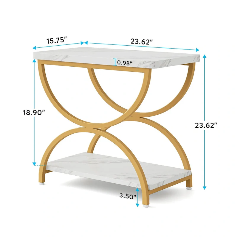 2-Tier Rectangular Wood Metal End Side Chairside Table